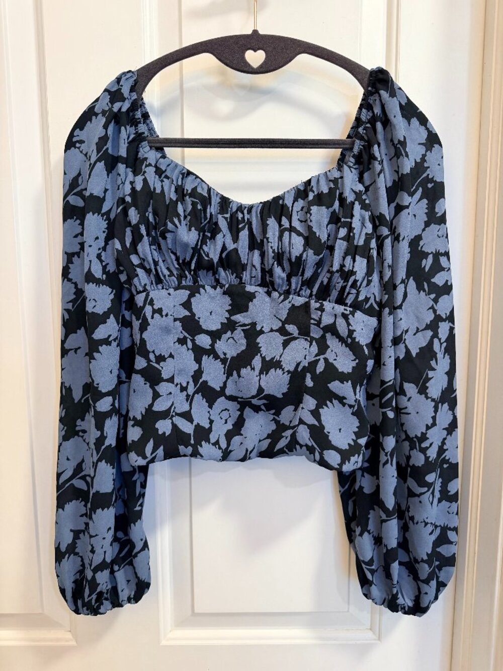 Abercrombie & Fitch Blue Floral Balloon Sleeve Crop Top S
